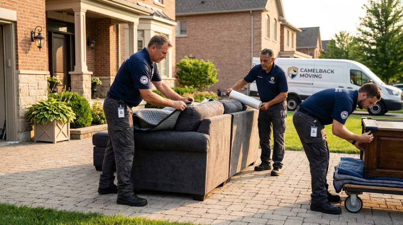 Large estate moving crew wrapping furniture in Greenwood, MO